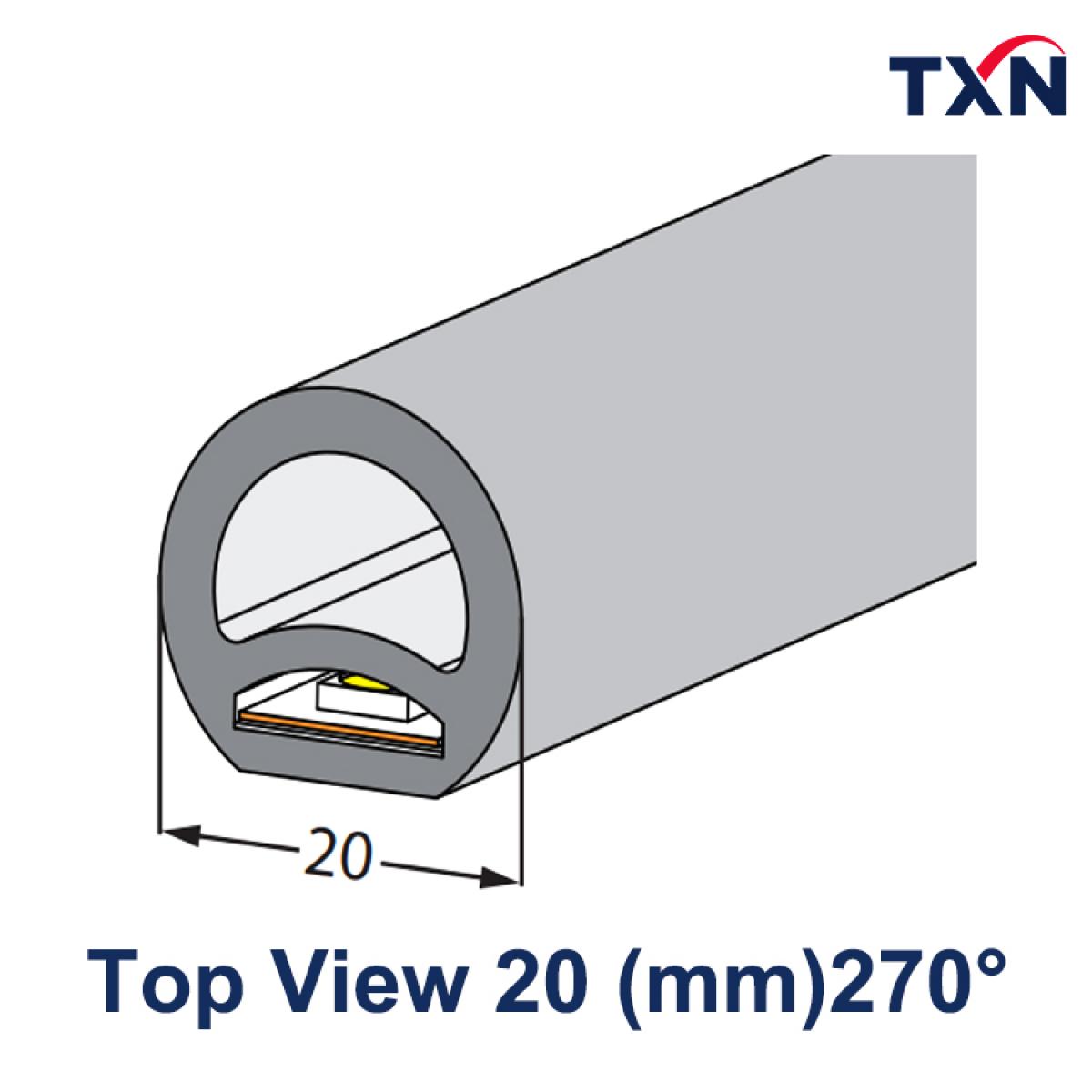 Flexible Round Semi-Circular Neon Flex | Top View ∅20 (mm)270°